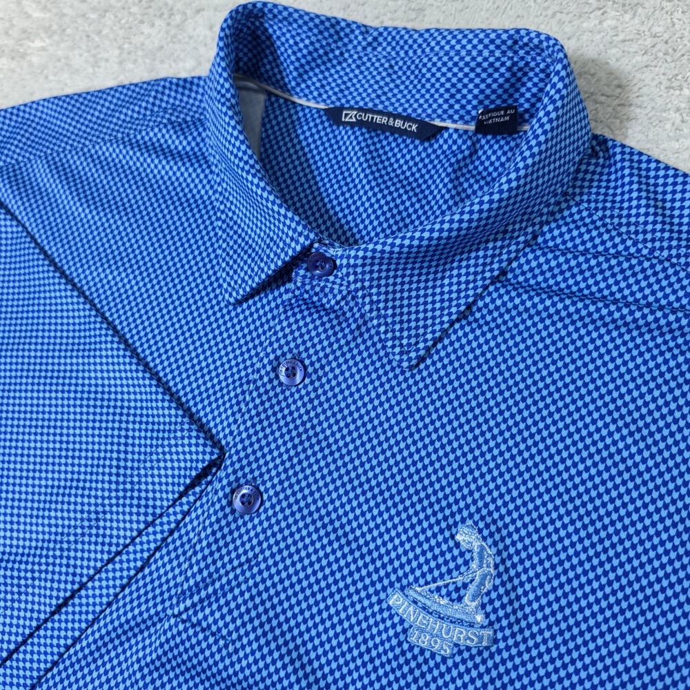 Cutter & Buck Polo Mens LT Blue Pinehurst 1895 Stretch Geometric Print S/S